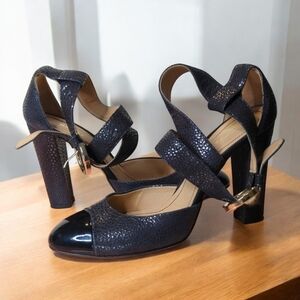 MARELLA Cap Toe Black Leather Block Heels Size 40/10